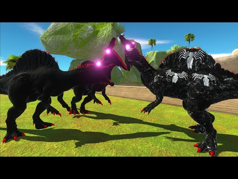 VENOM SPINOSAURUS VS 2X DARK SPINOSAURUS & SUPERMAN GORO DEATH RUN - Animal Revolt Battle Simulator