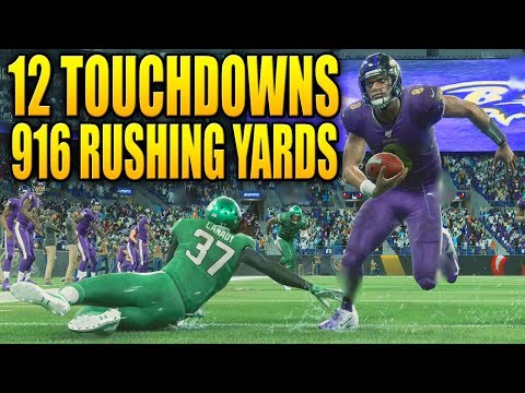 900 RUSHING YARDS & 12 TOUCHDOWNS IN ONE GAME -  Lamar Jackson Madden 20 Career Mode Ep 14