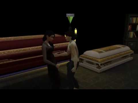 The Sims 4. ~ Vampire couple trying for a baby in coffin.