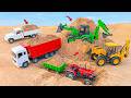 JCB 5CX Loading Sand Tata Truck 2 Mahindra Tractor Mini Pickup Truck Tractor Cartoon ZR Toys TV