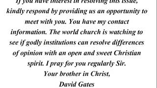 David Gates OPEN LETTER to Ted Wilson - scrisoarea lui D. Gates catre T. Wilson