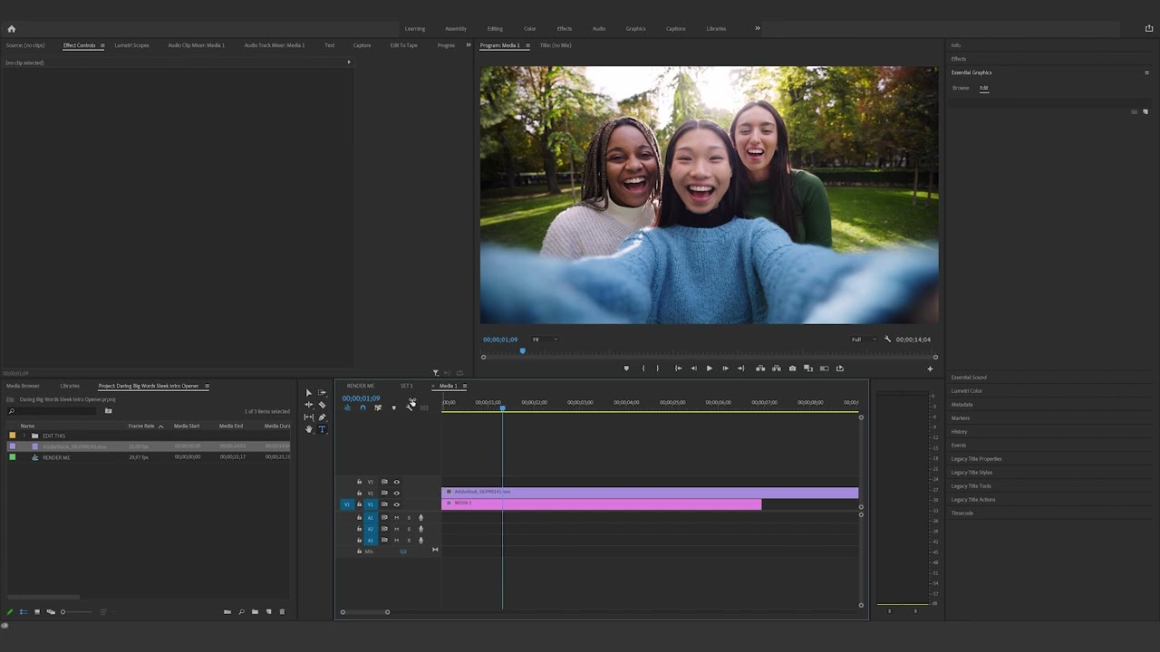 How to edit the Daring Big Words Sleek Intro Opener in Premiere Pro