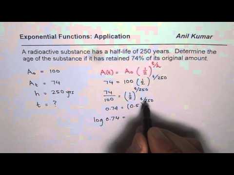 Find Age of Substance From Given Half Life Exponential Decay