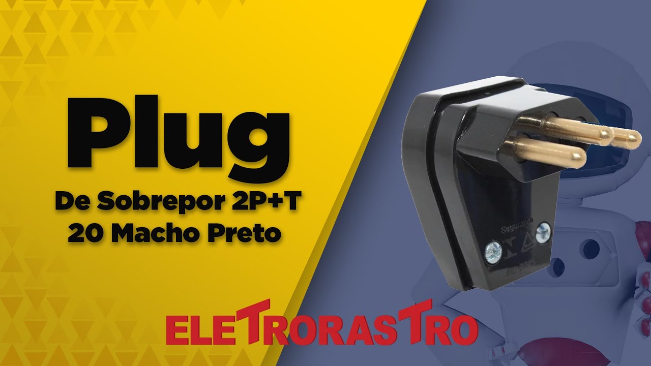 Plug De Sobrepor 2P+T 20A Macho Preto Pezzi | Eletrorastro