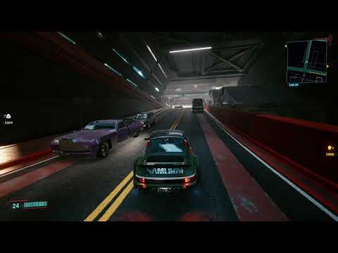 [Cyberpunk 2077] V drives Johnny's Porsche somewhat respectfully to the Aldecaldos camp with Jazz