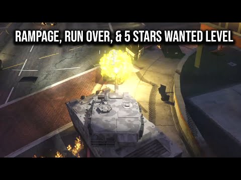 GTA V Rhino Tank Rampage, Run Over, and 5 Stars Wanted Level!