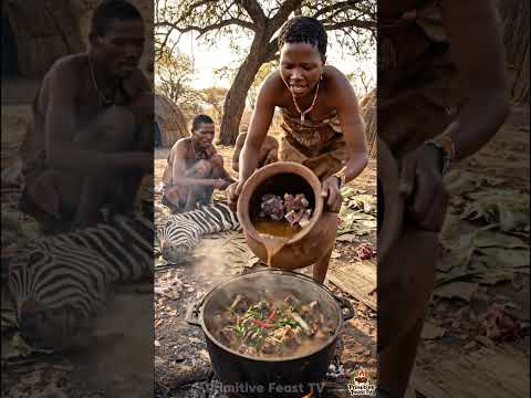 Unseen San: Bushmen Camp Butchering Mastery #Shorts #PrimitiveFeastTV
