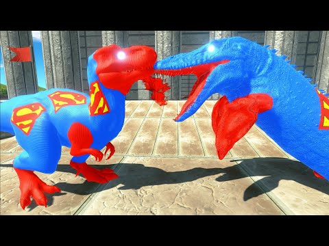 SUPERMAN T-REX vs SUPERMAN MOSASAURUS DEATH RUN ANCIENT - Animal Revolt Battle Simulator