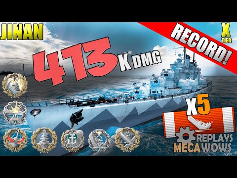 DAMAGE RECORD! Jinan 413k Damage & 5 Kills | World of Warships Gameplay 4k