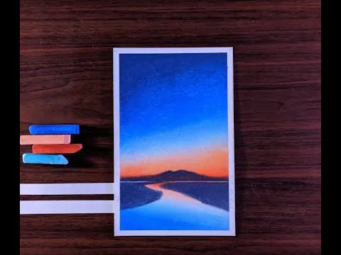 Beautiful  sopt pastel drawing sunset sky river reflection scenery - art Aditya 😍😍😍😱😱😱