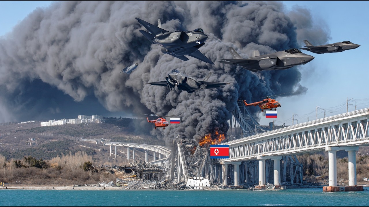 1 Minutes Ago! US F-35 Jets Destroy North Korean Missile Launchers While Crossing a Russian Bridge.