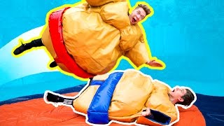 THE GYMNASTICS CHALLENGE in GIANT SUMO SUITS! Funny Family Try Fantastic Gymnastics Battle Challenge