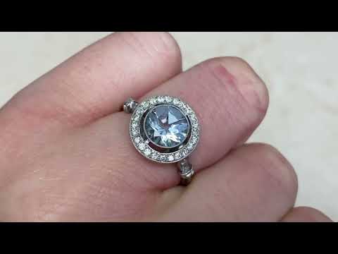 1ct Center Aquamarine and Diamond Halo Engagement Ring - Burnell Ring - Hand Video