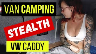 Stealth van camping in an empty car park | VW Caddy Micro Camper