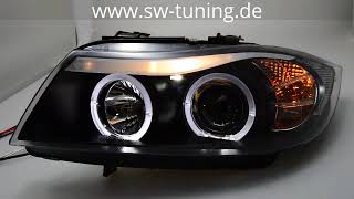 PŘEDNÍ SVĚTLA BMW E90, E91, 2005-2008, ANGEL EYES, ČERNÉ BLACK