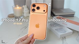 iPhone 17 Pro aesthetic unboxing (cosmic orange) setup, customization, accessories
