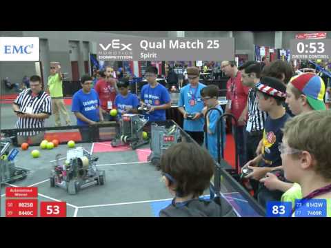 VEX Worlds 2016 - VRC Middle School - Spirit - Qual 25 (8025B 8440C) 170 vs 113 (6142W 7409R)