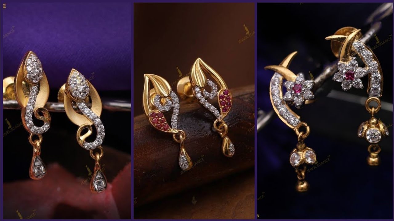 Watch video Latest Light Weight Daily Wear Gold Earrings Design With Real Stone Fitting Now Latest Light Weight Daily Wear Gold Earrings Design With Real Stone Fitting