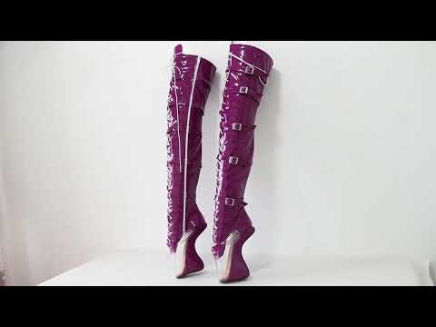 Sorbern Shiny Purple Clear PVC Boots Ballet High Heels Sexy Fetish Heelless Over The Knee