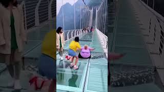 China glass bridge 😳 #glassbridge #chinabridge #zhangjiajie #china #obese #glass #weight #bridge