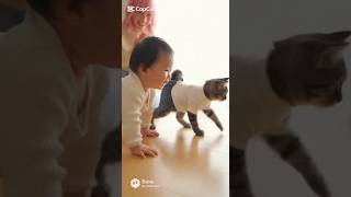 猫と戯れる赤ちゃん