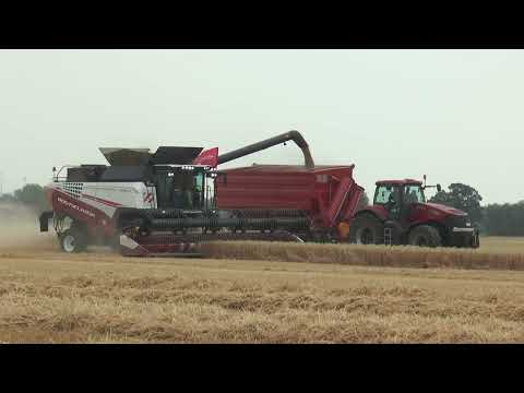 Rostselmash Torum 770 rotary combine on tracks unloading at demo in Eastern Germany