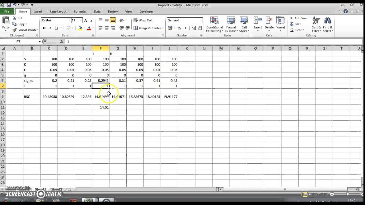 Implied Volatility estimated using Excel VBA
