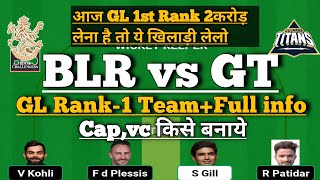 blr vs gt dream11 team|bangalore vs gujrat dream11 team prediction|dream11 GL team of today match