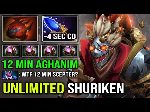 WTF Unlimited Shuriken -4s CD Super Tank Carry Bounty Hunter with 12Min Aghanim & Heart Dota 2