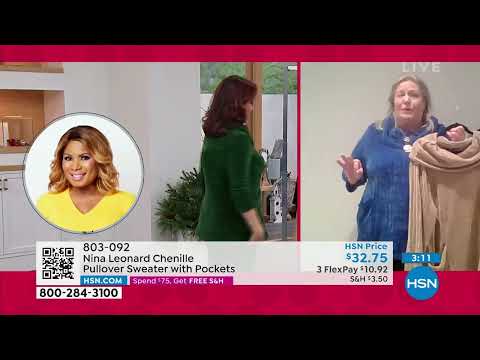 Nina Leonard Chenille Pullover Sweater with Pockets