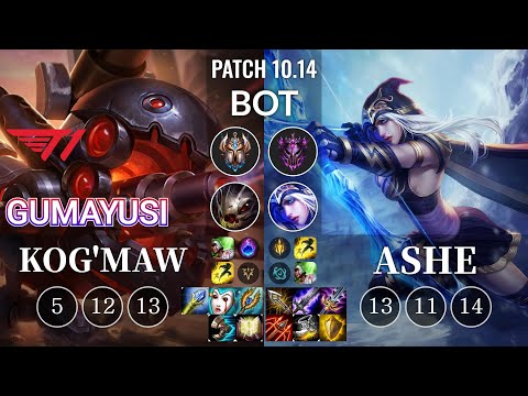 T1 Gumayusi Kog'Maw vs Ashe Bot - KR Patch 10.14