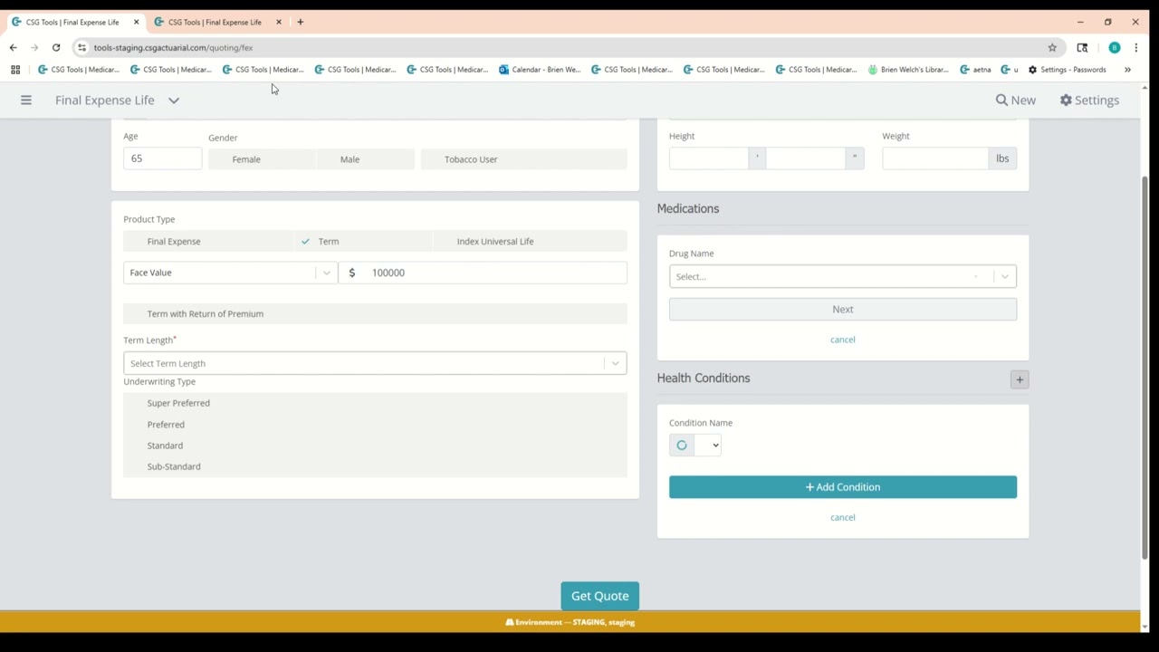 NEW Term Life and IUL Quoting for CSG Actuarial