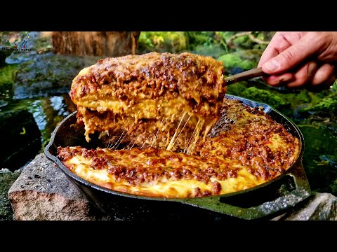 The Best Lasagna Ever cooked in Nature 🔥ASMR Cooking