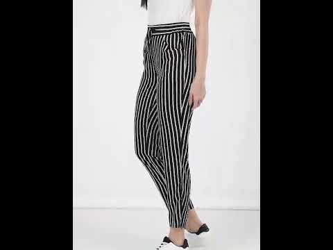 Black  White Lining Womens Flared Trouser Size XL