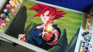 Drawing Goku Super Saiyan God - In Large Size Canvas | Commission