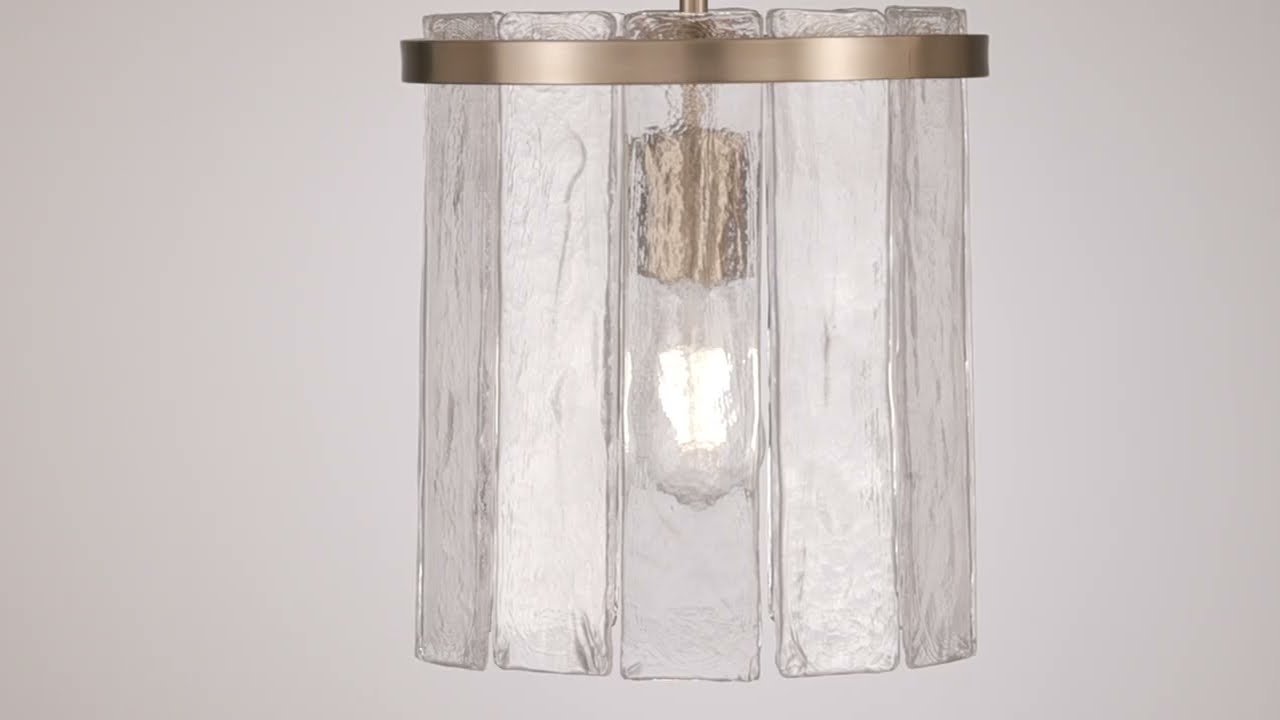 Video 1 Watch A Video About the Possini Euro Soresi Satin Brass and Piastra Glass Mini Pendant