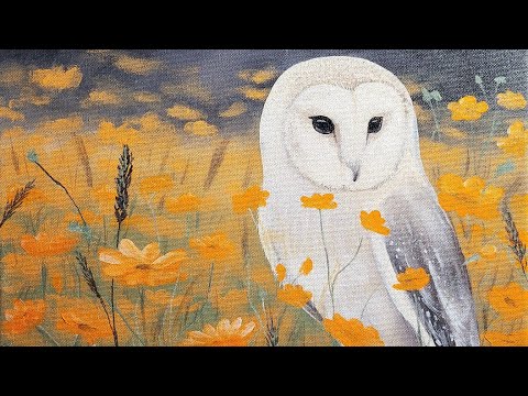 How to paint a White Owl in Wildflowers | LIVE Acrylic Painting Class