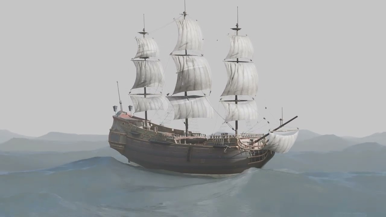 Pirate Ship In The Middle Of The Ocean 3D Model