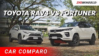 Toyota RAV4 Hybrid vs Fortuner GR-S Comparo | Zigwheels.Ph