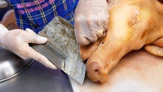 Thai Food - PIG HEAD KNIFE SKILLS Pork Stir Fry Aoywaan Bangkok Thailand