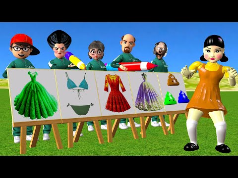 Squid Game vs Scary Teacher 3D Squid Girl Bikini Dressing Room Long Dress Drawing 5 Times Challenge
