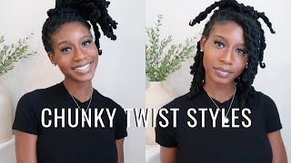 HOW I STYLE MY CHUNKY 3 STRAND TWISTS | 5 Easy Loc Styles | Sunshine Locd