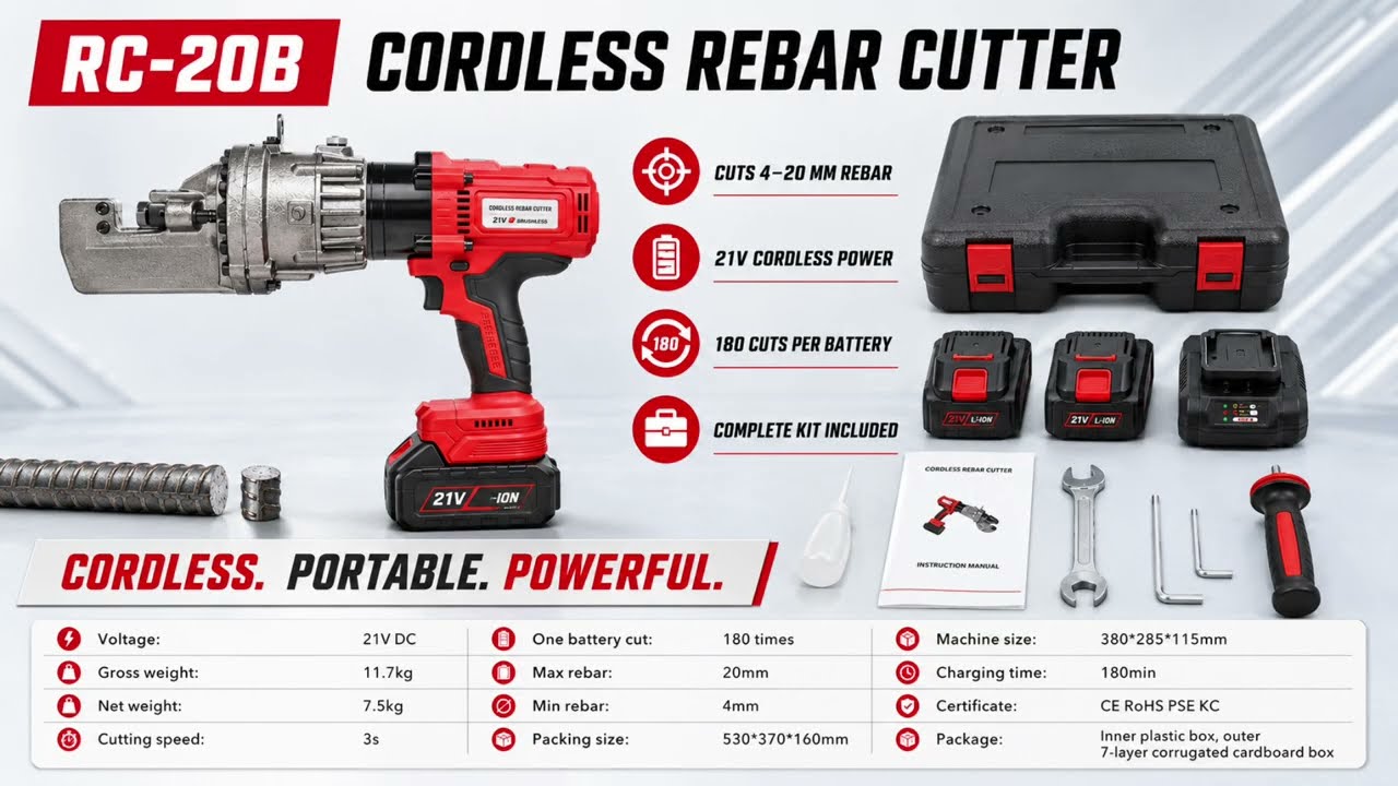RC-20B electro-hydraulic rebar cutter cutting rebar video