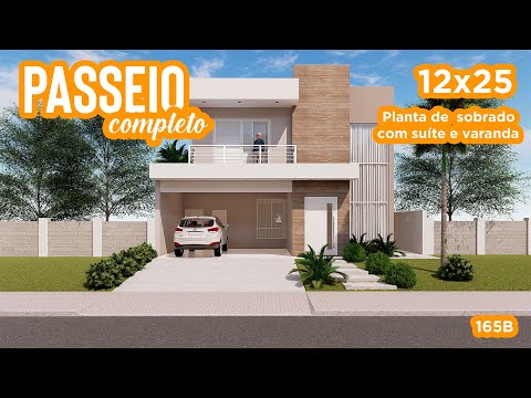 165B | House 12x25 | Two-story house plan with en-suite bathroom and balcony