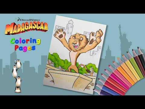 Coloring lion Alex. Madagascar coloring book for kids. How to draw a lion from the cartoon. Video