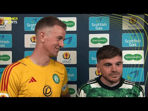 Celtic's Joe Hart and James Forrest speak after reaching the Scottish Cup Final on penalties