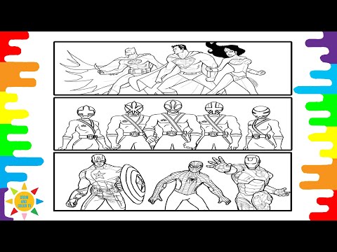 AVENGERS vs POWER RANGERS vs JUSTICE LEAGUE Coloring Page| Cartoon - Más Y Más (feat. Daniel Levi)
