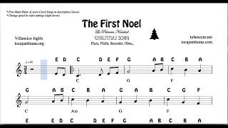 The First Noel Christmas Notes Sheet Music for Flute Violin Oboe Voice Easy Carol Song