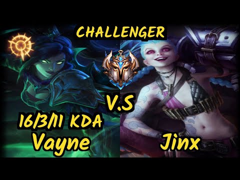 JAG Route (VAYNE) vs JINX - 16/3/11 KDA BOTTOM ADC CHALLENGER GAMEPLAY - KR