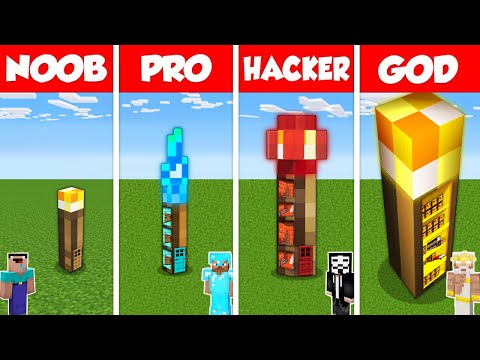 Minecraft Battle: NOOB vs PRO vs HACKER vs GOD: INSIDE TORCH HOUSE BASE BUILD CHALLENGE / Animation